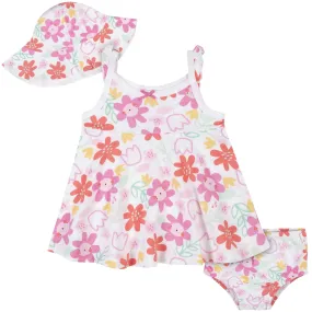 3-Piece Baby & Toddler Girls Garden Dress, Diaper Cover & Sun Hat Set