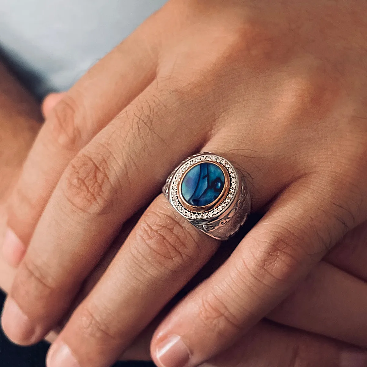 925 Sterling Silver Big Ring for Man with Natural Paua Shell