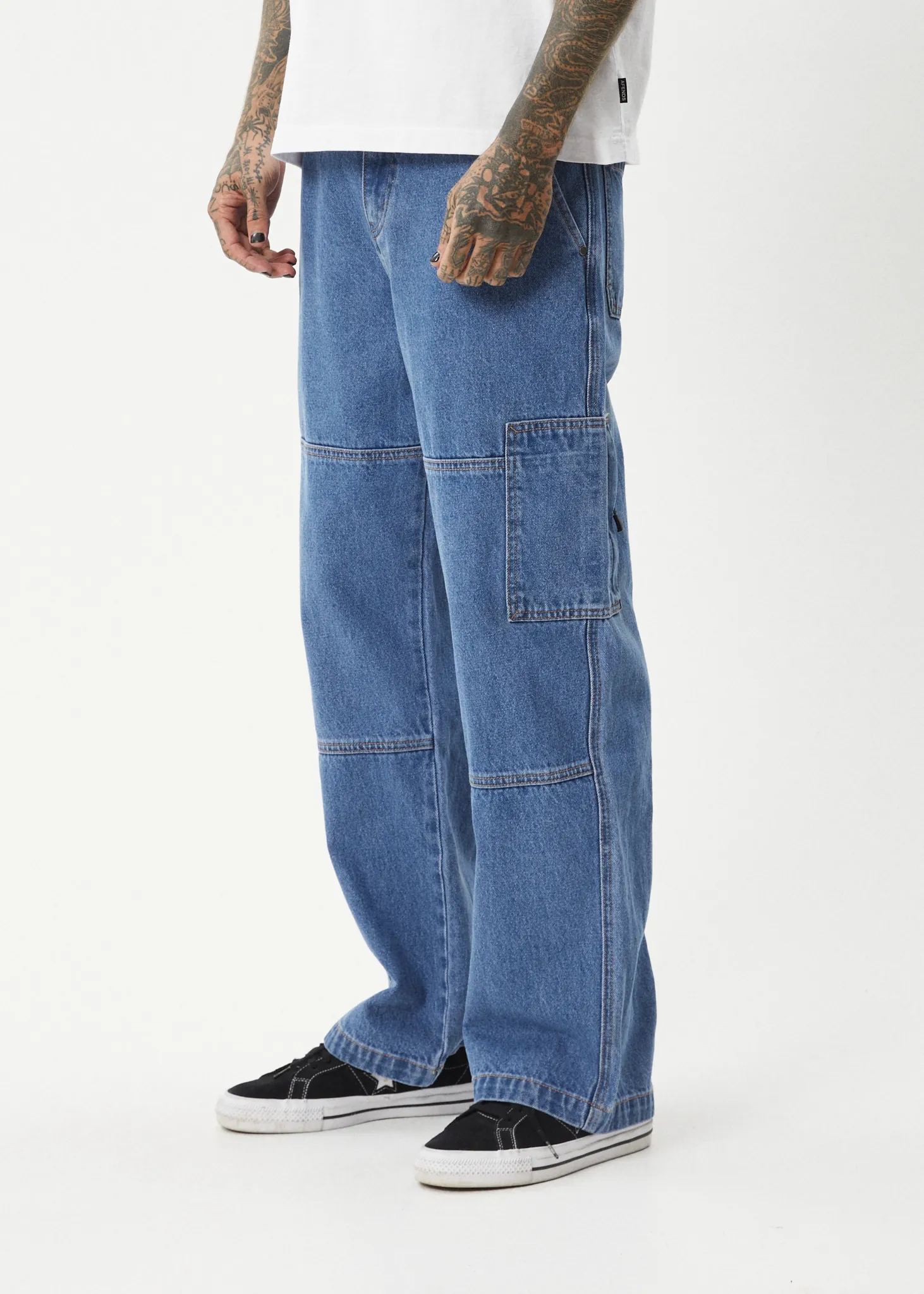 AFENDS Mens Richmond - Denim Workwear Jean - Worn Blue