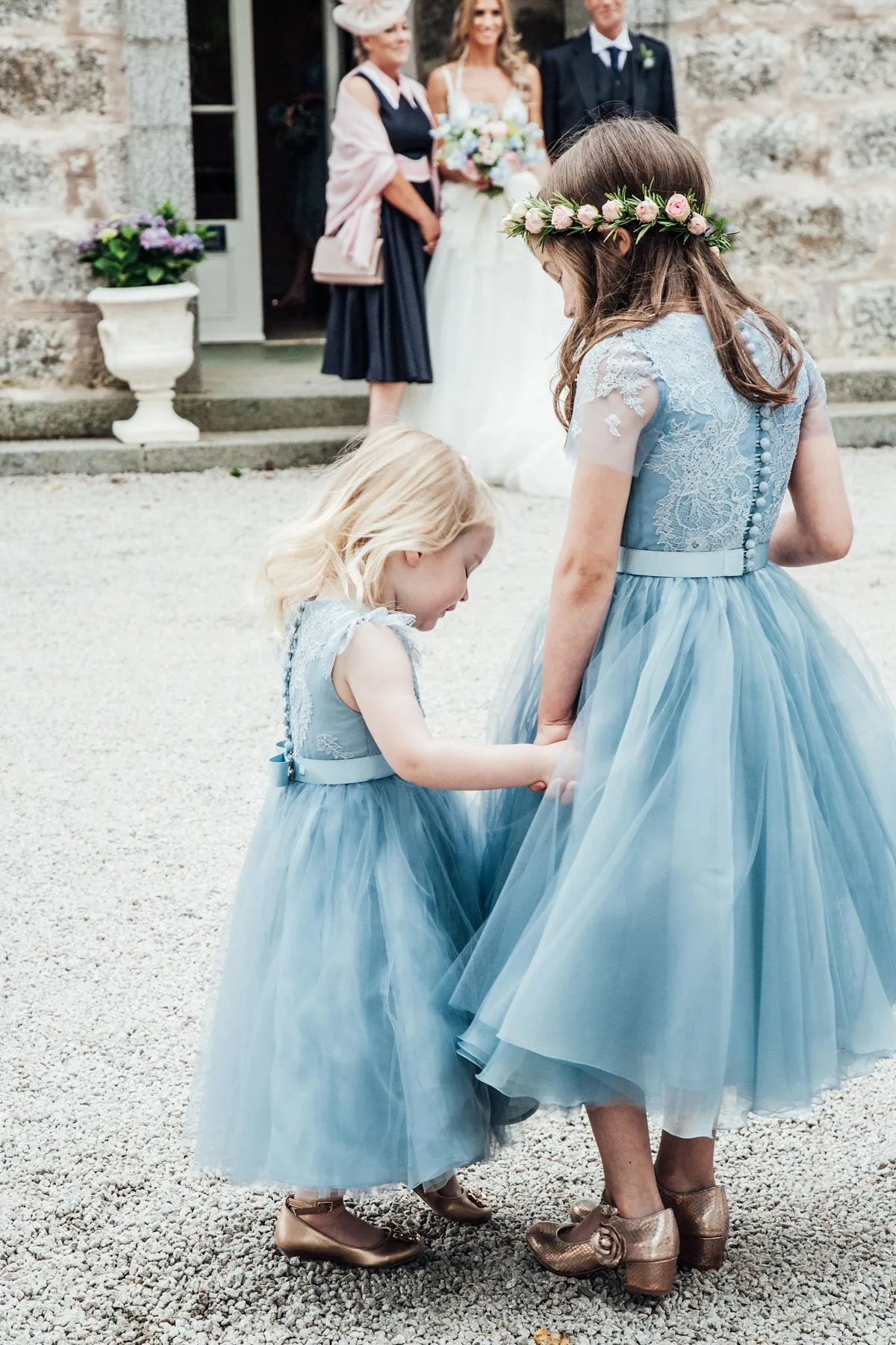 Blue Lace Top Tulle Flower Girl Dresses, Popular Cheap Junior Bridesmaid Dresses, FG045