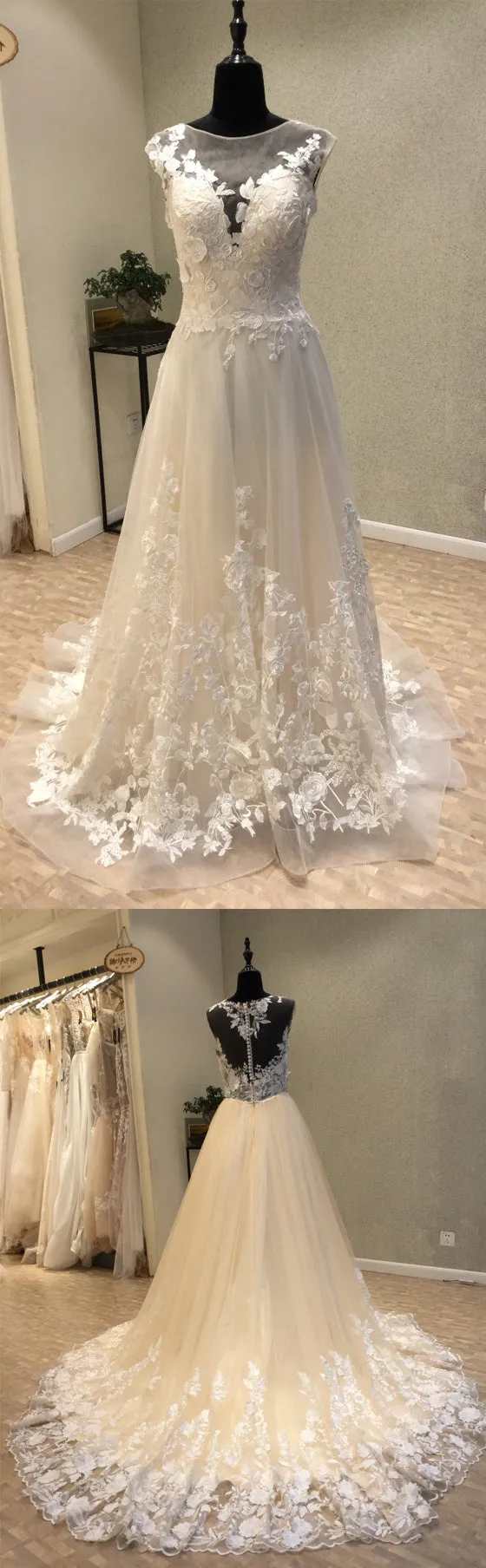 Cap Sleeves Lace On Sale Formal Bridal Long Wedding Dress, WG1201