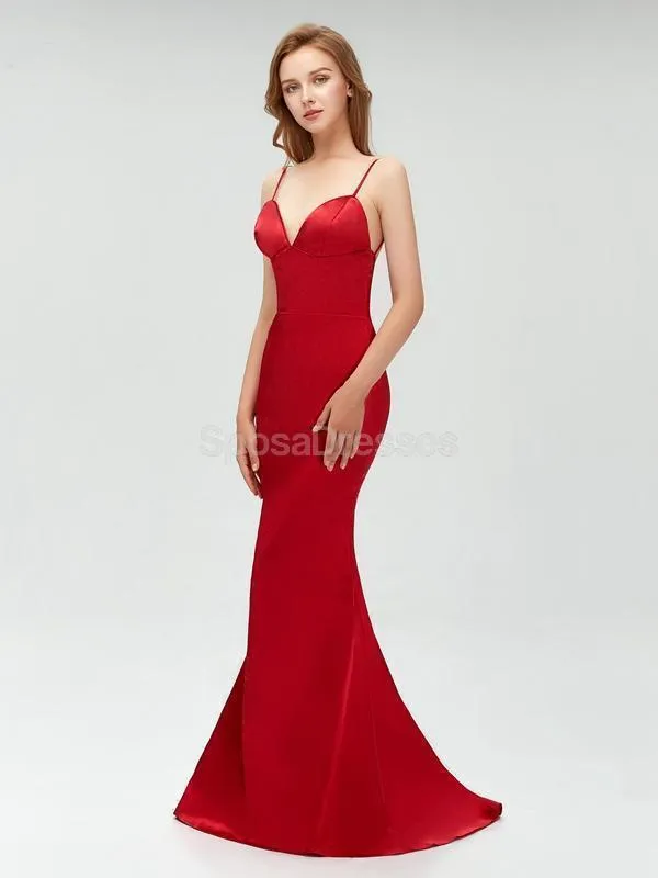 Cheap Simple Backless Dark Red Mermaid Long Evening Party Prom Dresses, 175200