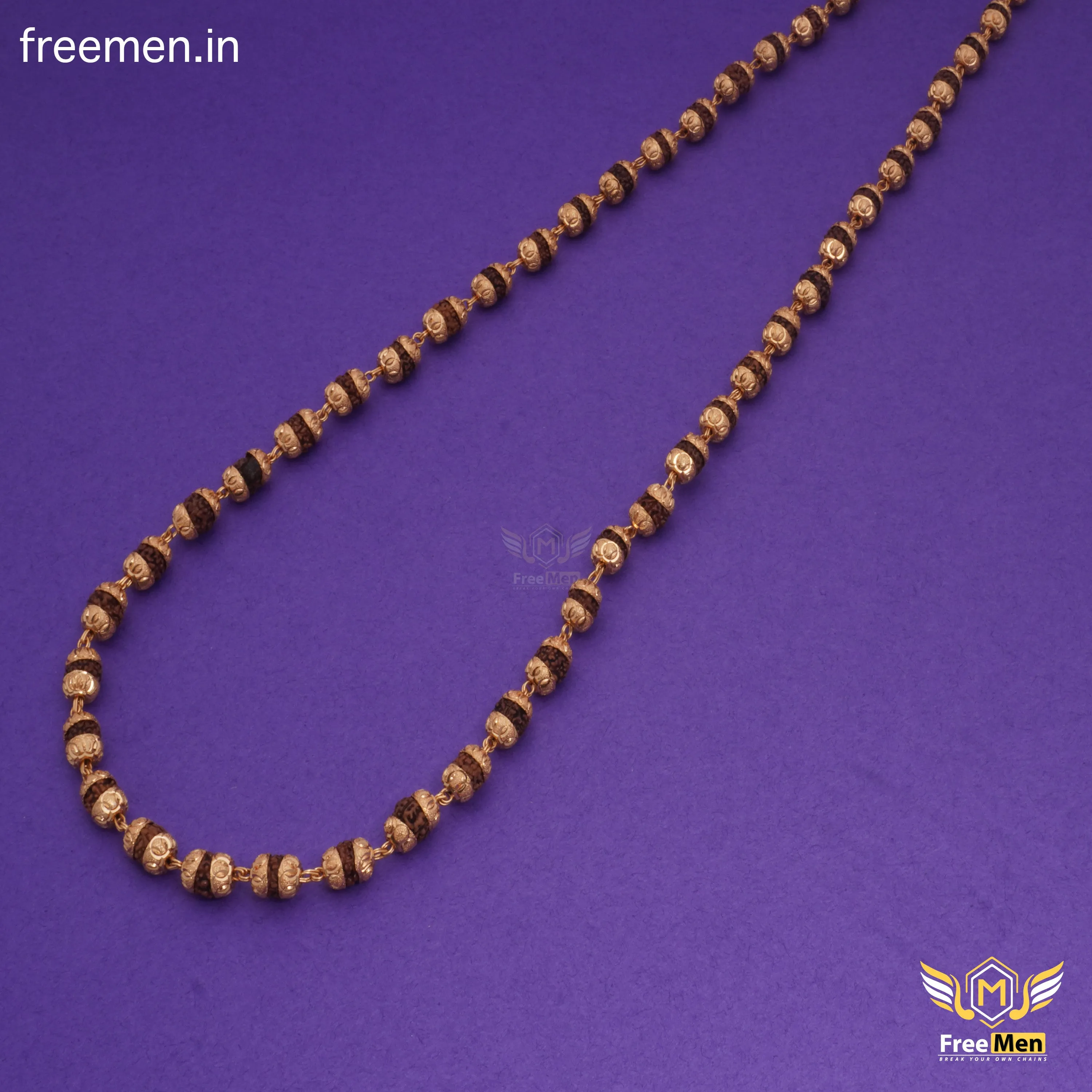 Freemen Handmade Brown Golden Plated Rudraksha Mala - FM130