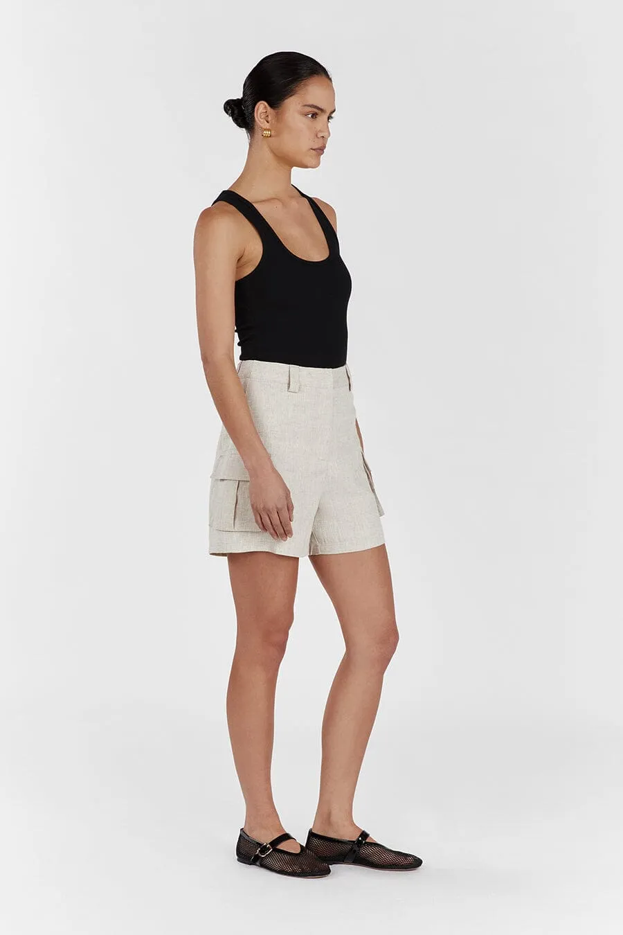 INGRID NATURAL LINEN CARGO SHORT