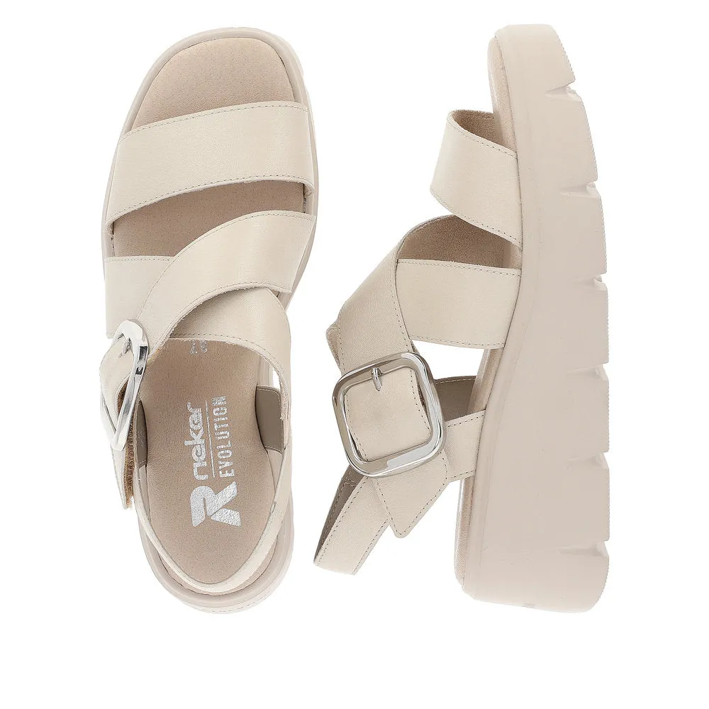 Ladies Evolution By Rieker Sandals Beige Chunky Platform W1550-60 sale