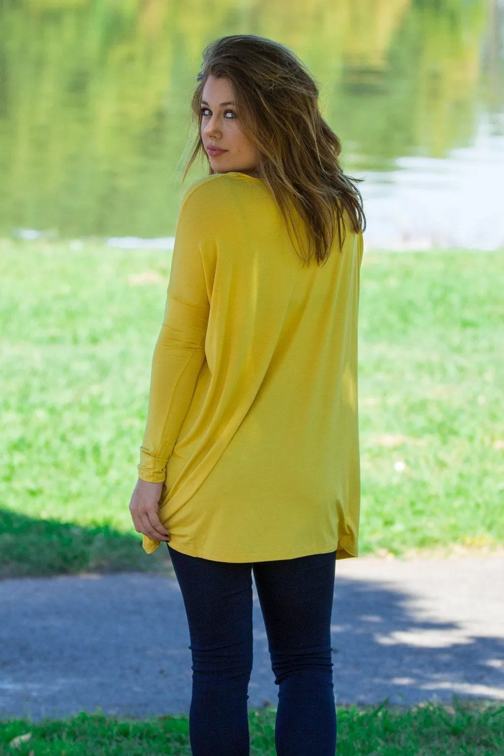 Long Sleeve V-Neck Piko Tunic - Mustard