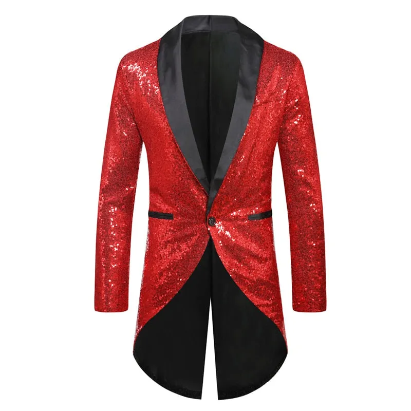 PARKLEES Men's Fashion Shiny Gold Sequin Glitter Fancy Embellished Long Tuxedo Blazer Jacket