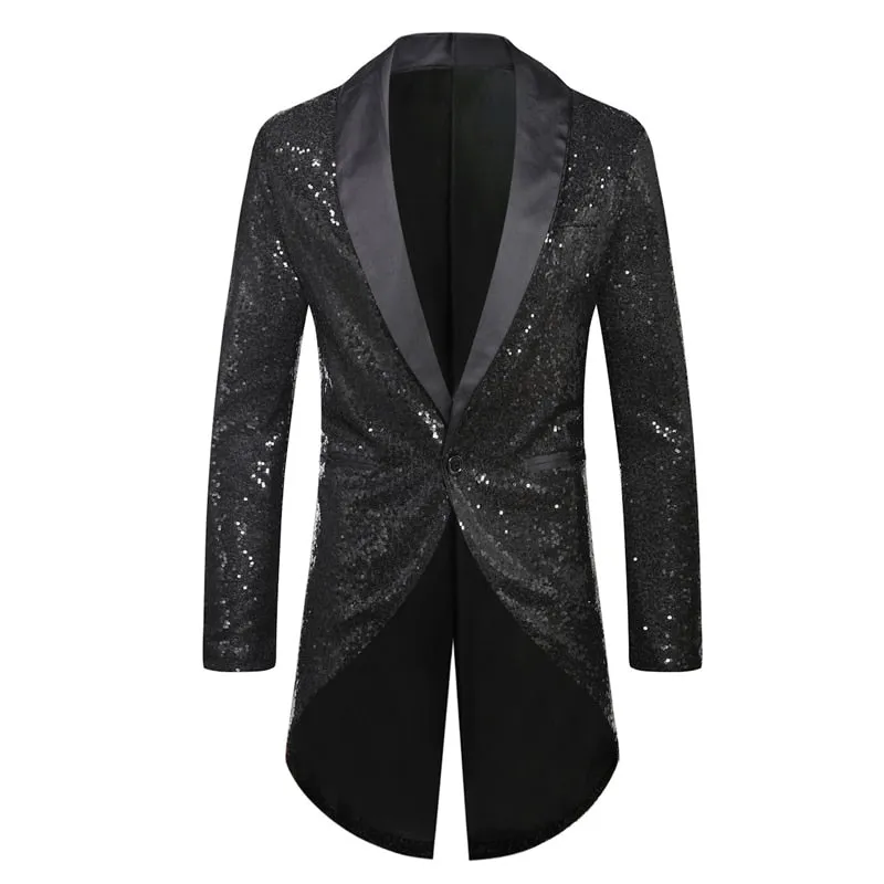 PARKLEES Men's Fashion Shiny Gold Sequin Glitter Fancy Embellished Long Tuxedo Blazer Jacket