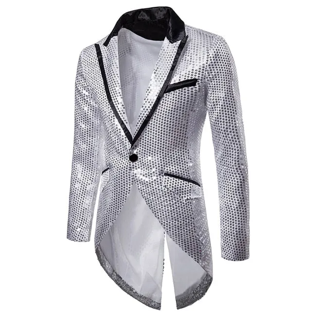 PARKLEES Men's Fashion Shiny Gold Sequin Glitter Fancy Embellished Long Tuxedo Blazer Jacket