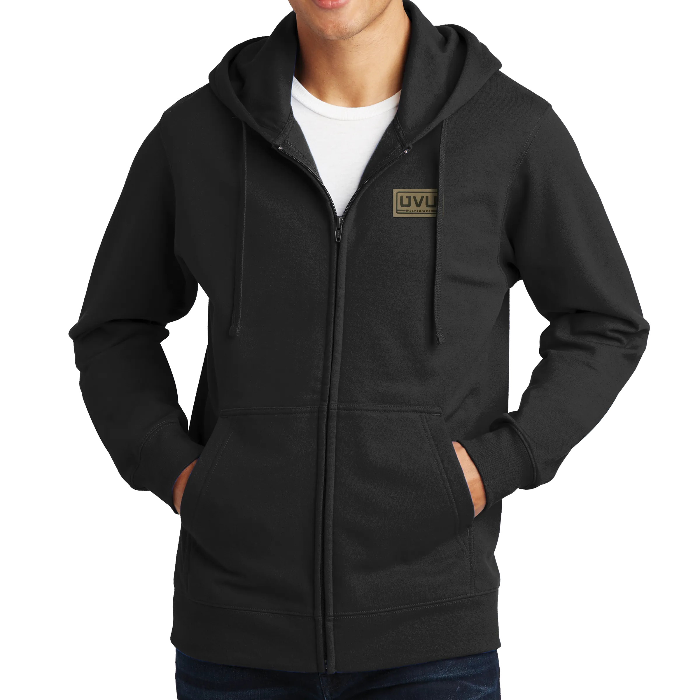 Port & Company Fan Favorite Fleece Full-Zip Hooded Sweatshirt- Pleather Mono Patch