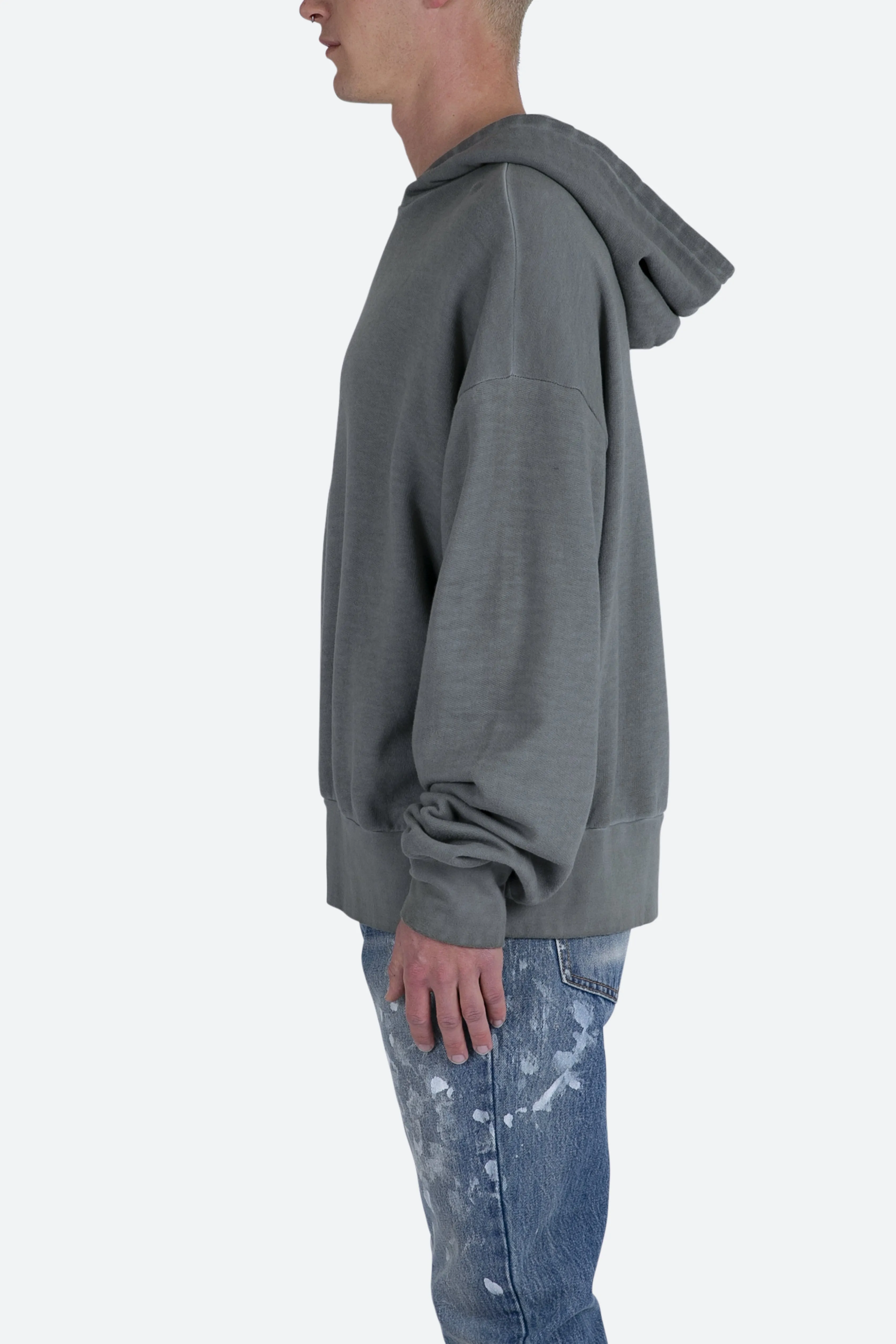 Single Zip Patched Hoodie - Grey